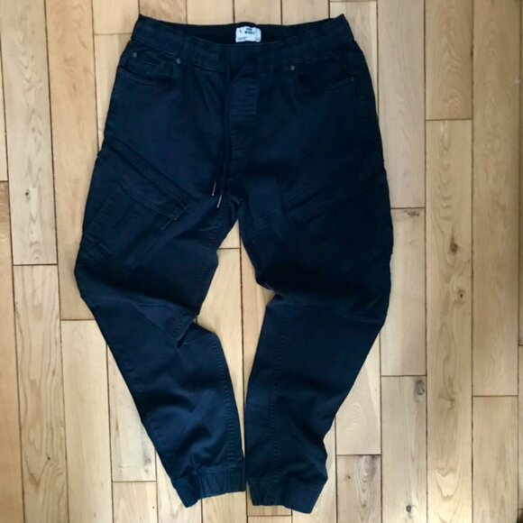DNM WRKS Cargo Joggers Working Pants Men's Large size 32 Black Denim - Picture 1 of 6